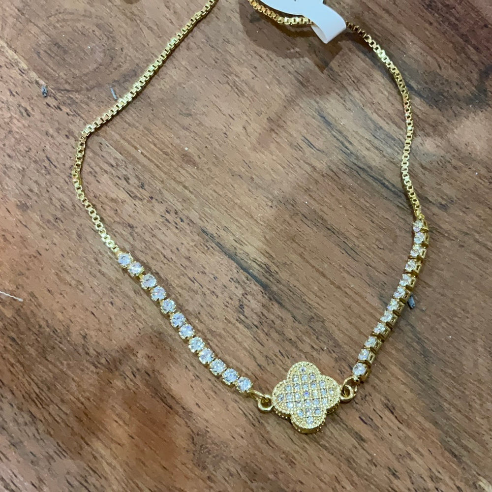 Diamond Gold Flower Chain Bracel-Bracelets-Bloom West Boutique-Shop with Bloom West Boutique, Women's Fashion Boutique, Located in Houma, Louisiana