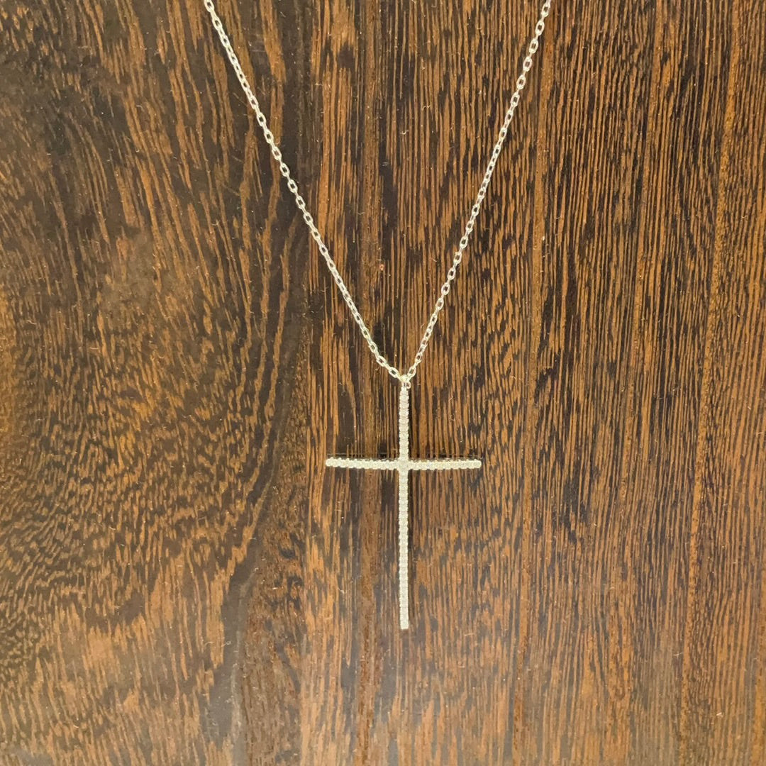 Fine Cubic Zirconia Silver Cross Necklace-Necklaces-Bloom West Boutique-Shop with Bloom West Boutique, Women's Fashion Boutique, Located in Houma, Louisiana