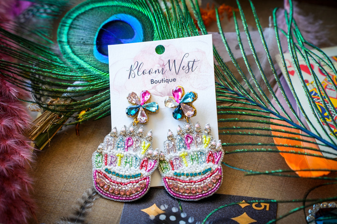 Sparkle Happy Bday Earrings-Earrings-Bloom West Boutique-Shop with Bloom West Boutique, Women's Fashion Boutique, Located in Houma, Louisiana