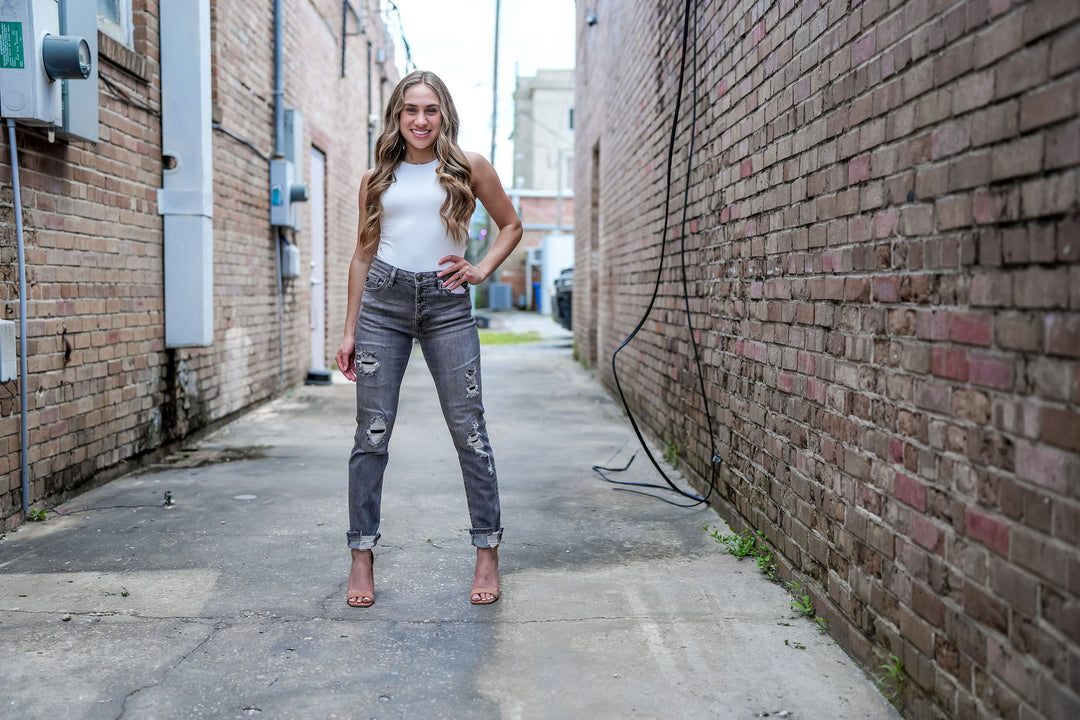 High Rise Single Cuff Skinny Straight-Pants-Bloom West Boutique-Shop with Bloom West Boutique, Women's Fashion Boutique, Located in Houma, Louisiana