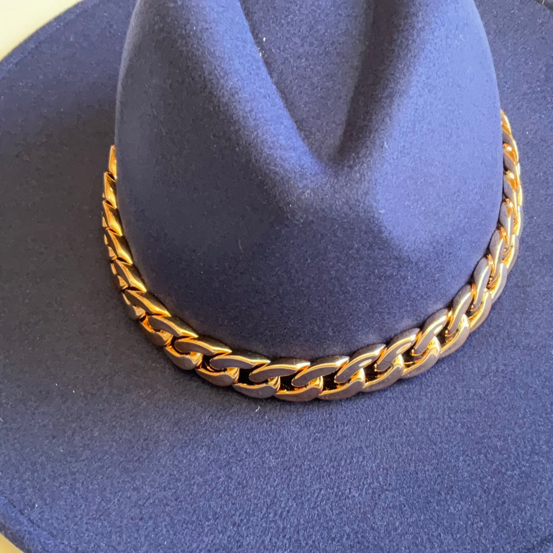 Navy Hat With Gold Chain-Hats-Bloom West Boutique-Shop with Bloom West Boutique, Women's Fashion Boutique, Located in Houma, Louisiana