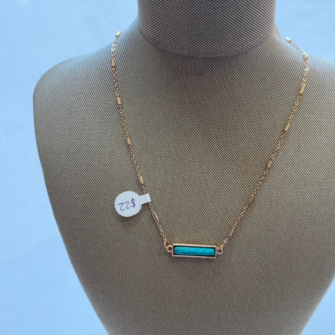 Casual Turquoise Stone Bar Gold Necklace-Necklaces-Bloom West Boutique-Shop with Bloom West Boutique, Women's Fashion Boutique, Located in Houma, Louisiana