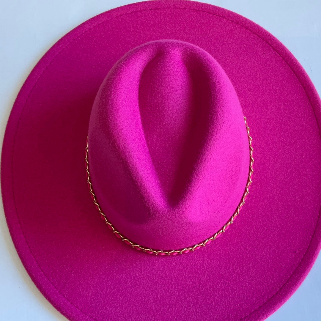 Fushia Hat With Gold Chain-Hats-Bloom West Boutique-Shop with Bloom West Boutique, Women's Fashion Boutique, Located in Houma, Louisiana