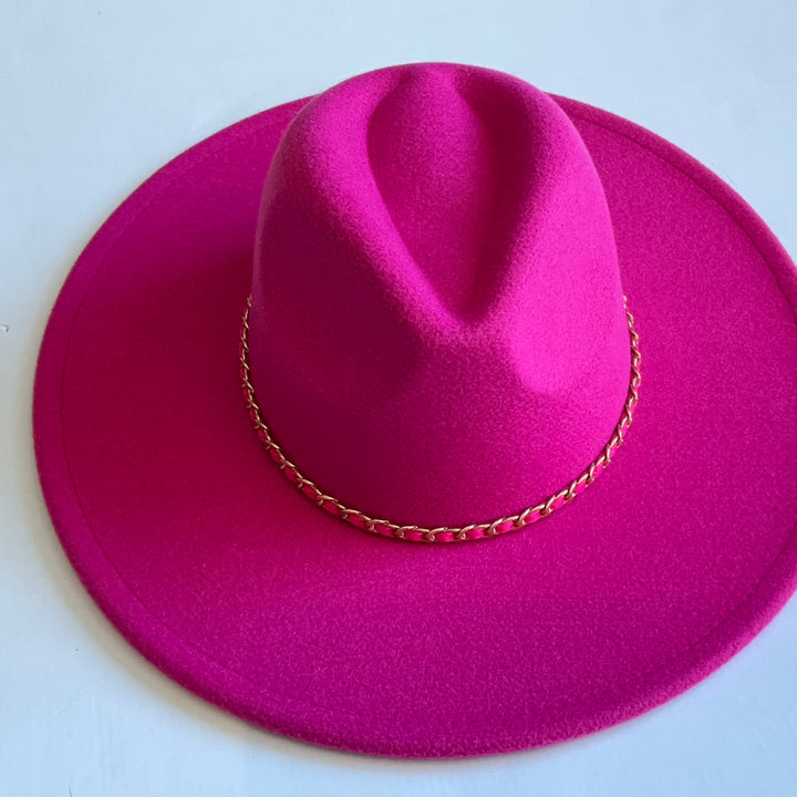 Fushia Hat With Gold Chain-Hats-Bloom West Boutique-Shop with Bloom West Boutique, Women's Fashion Boutique, Located in Houma, Louisiana
