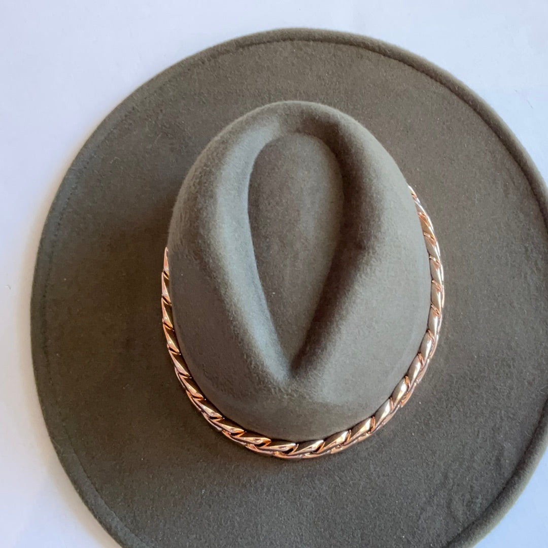 Olive Hat With Gold Chain-Hats-Bloom West Boutique-Shop with Bloom West Boutique, Women's Fashion Boutique, Located in Houma, Louisiana