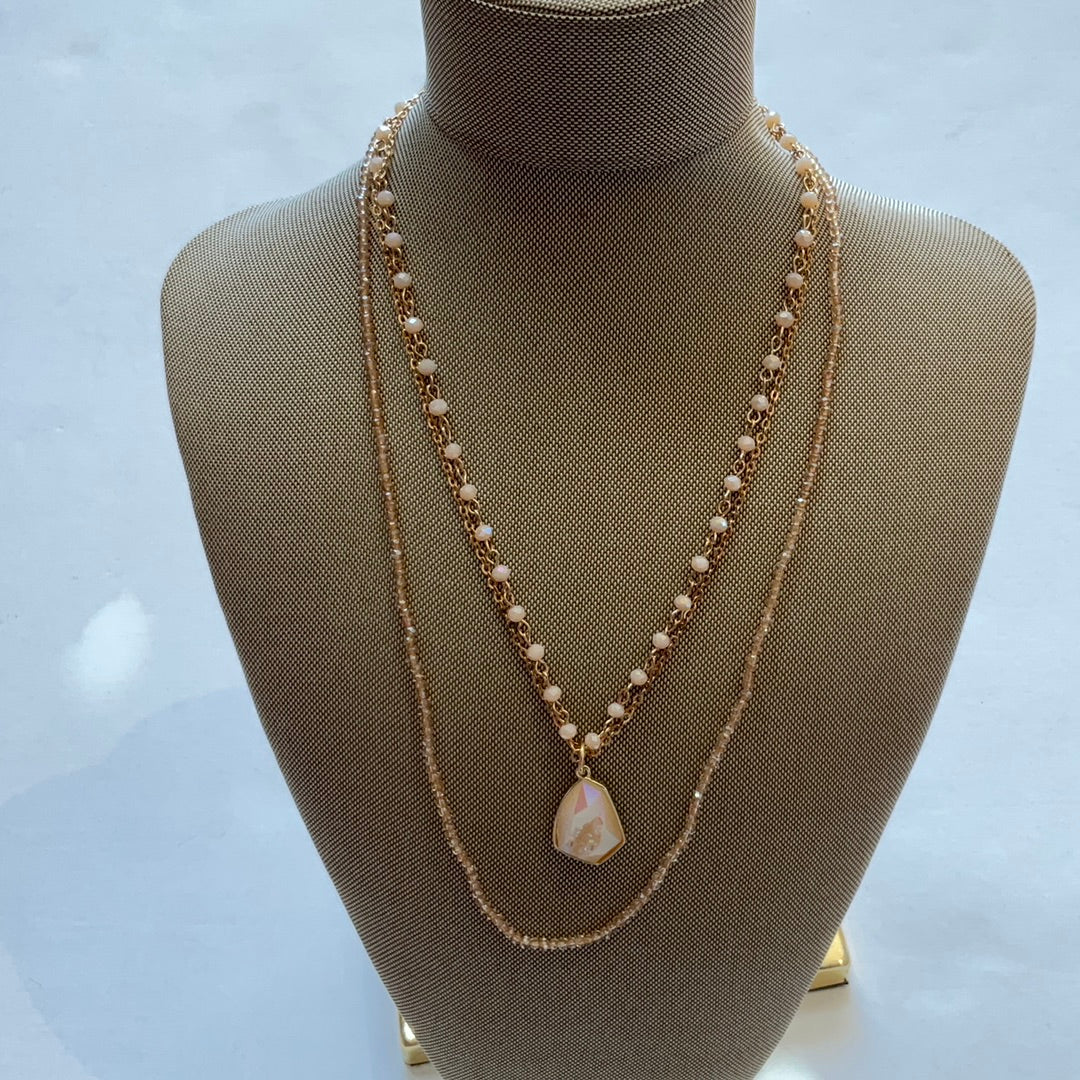 Gold Multi Bead Cream Stone Neckla-Necklaces-Bloom West Boutique-Shop with Bloom West Boutique, Women's Fashion Boutique, Located in Houma, Louisiana