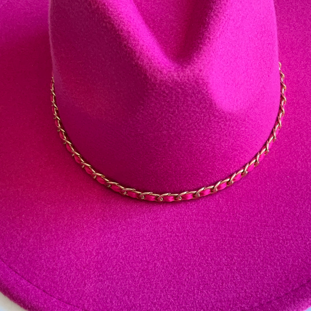 Fushia Hat With Gold Chain-Hats-Bloom West Boutique-Shop with Bloom West Boutique, Women's Fashion Boutique, Located in Houma, Louisiana