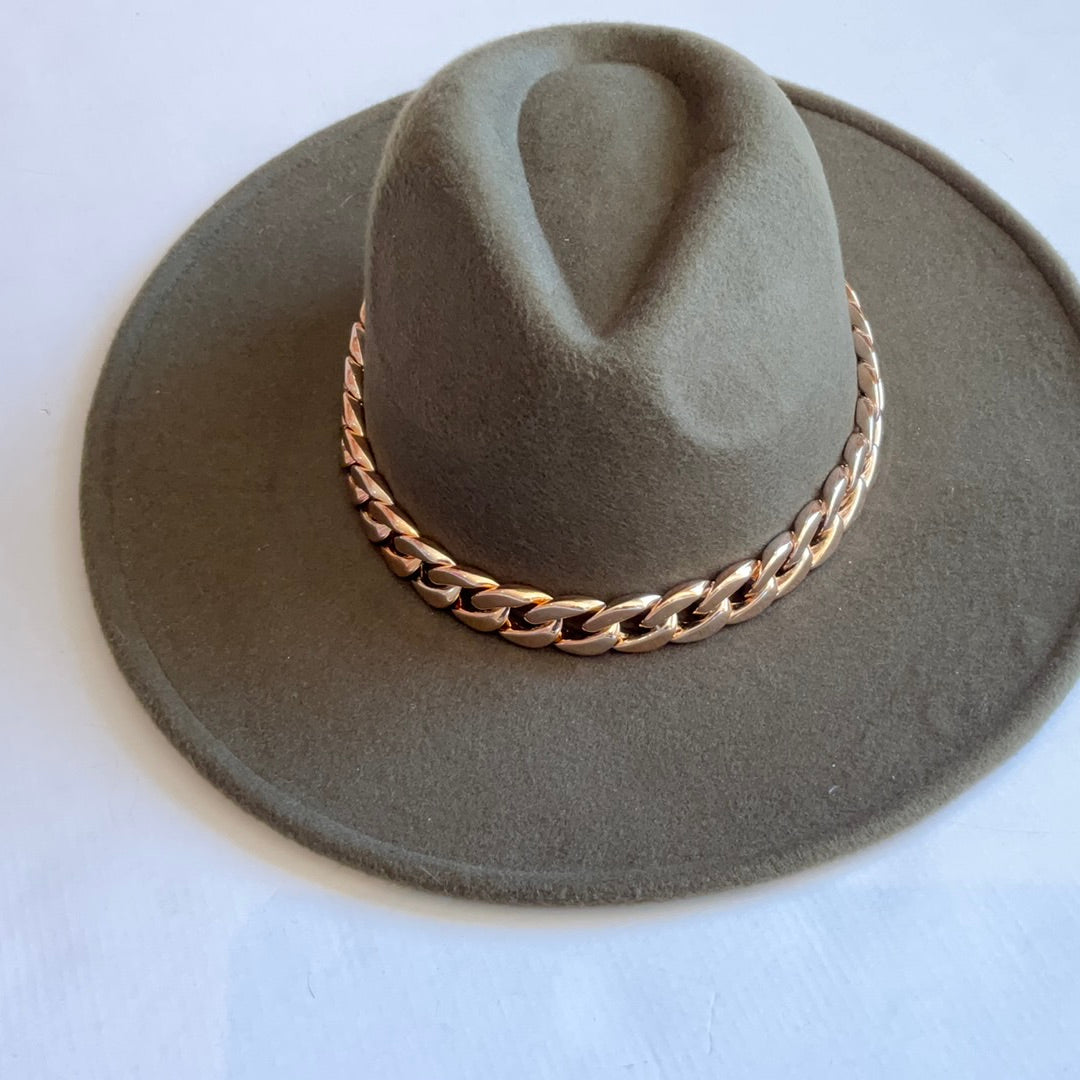 Olive Hat With Gold Chain-Hats-Bloom West Boutique-Shop with Bloom West Boutique, Women's Fashion Boutique, Located in Houma, Louisiana