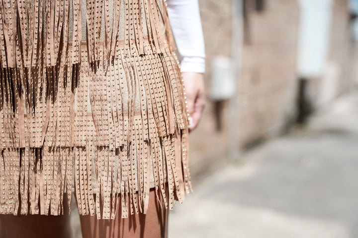 Camel Brown Tassel Skirt-Skirts-Bloom West Boutique-Shop with Bloom West Boutique, Women's Fashion Boutique, Located in Houma, Louisiana