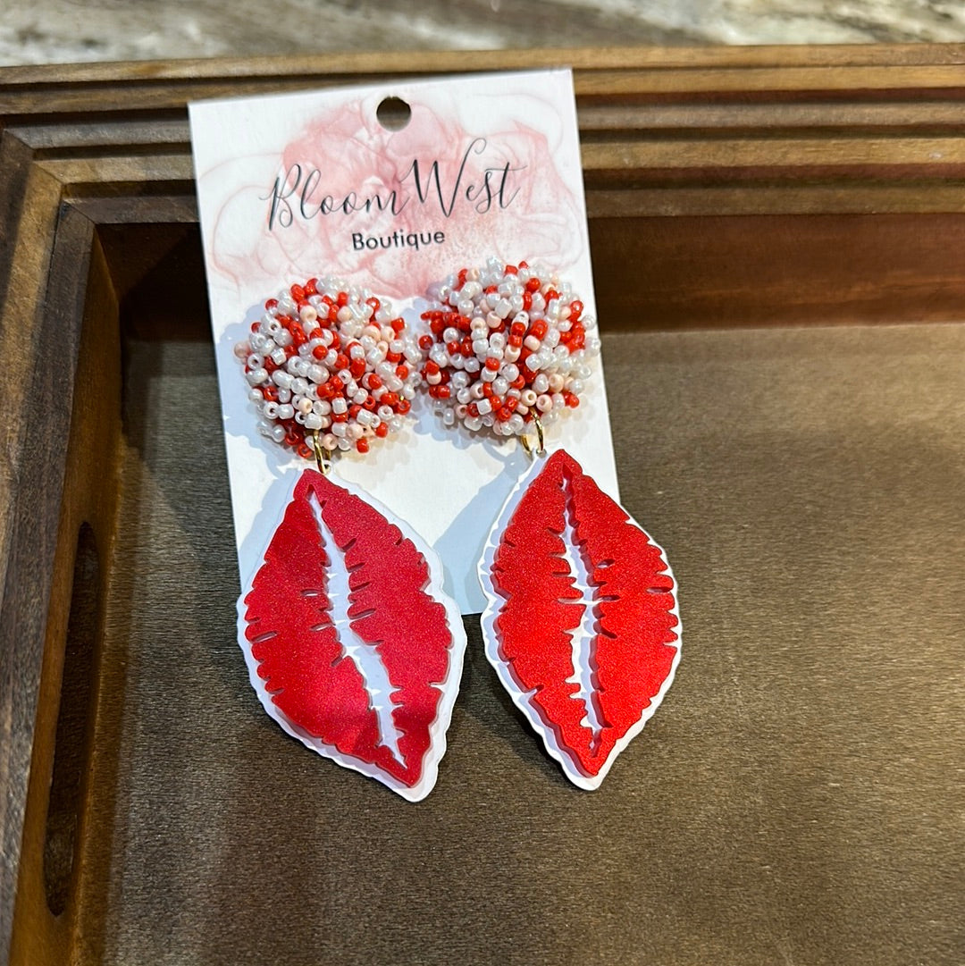 Lips Earrings Red\White-Earrings-Bloom West Boutique-Shop with Bloom West Boutique, Women's Fashion Boutique, Located in Houma, Louisiana