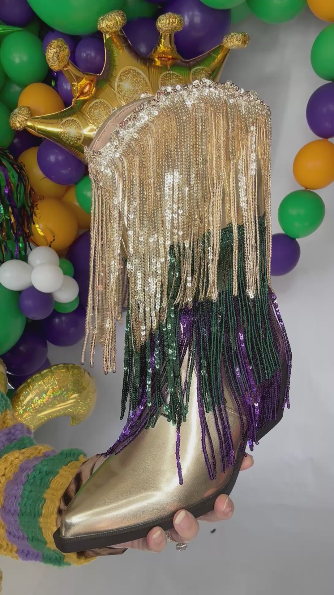Mardi Gras sequin tassel boots
