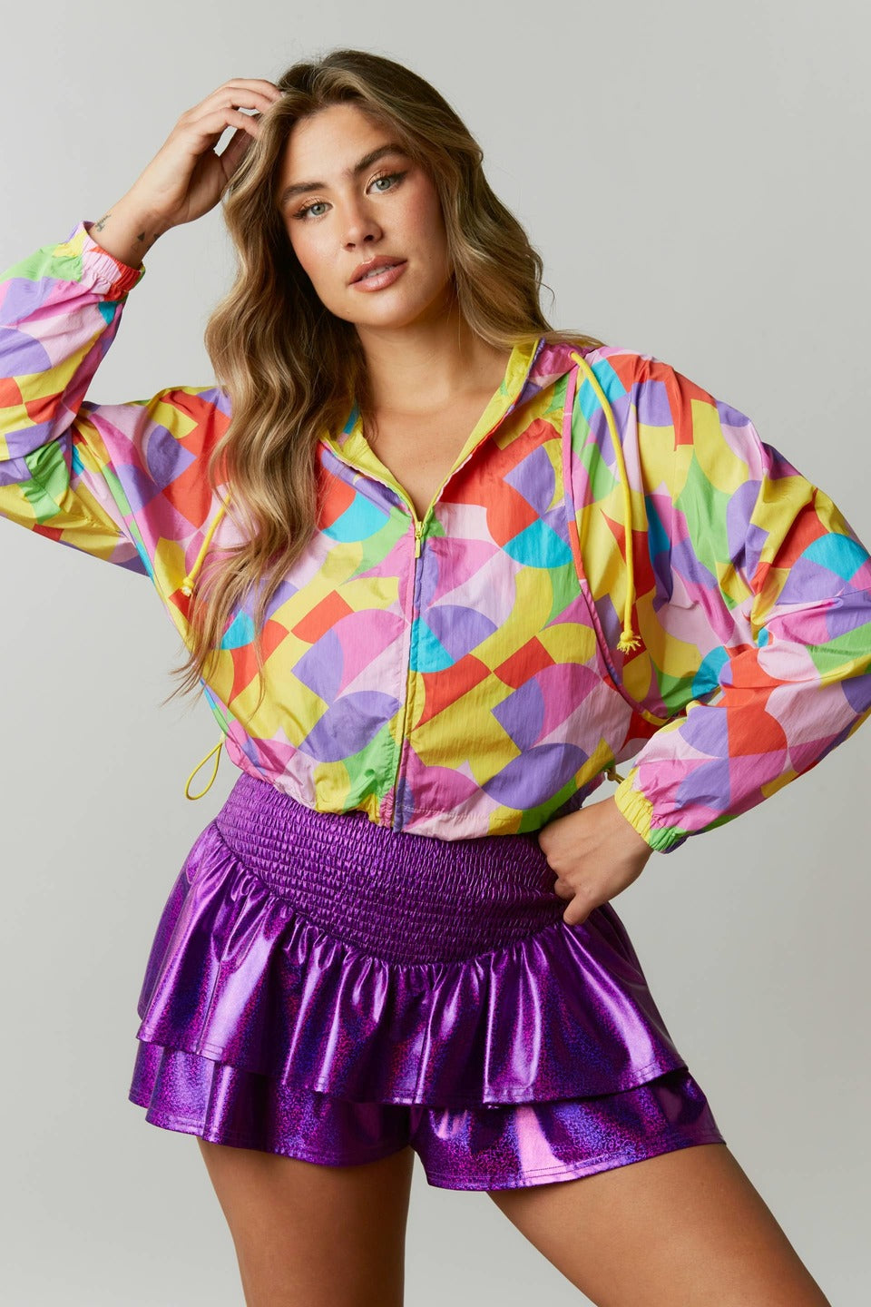 Iridescent Smocked Tiered Shorts PURPLE-Shorts-Bloom West Boutique-Shop with Bloom West Boutique, Women's Fashion Boutique, Located in Houma, Louisiana