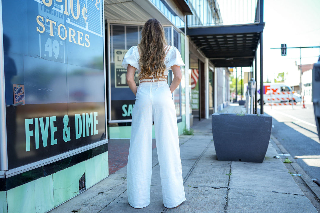 Emma Lace Trim Solid Pants-Pants-Bloom West Boutique-Shop with Bloom West Boutique, Women's Fashion Boutique, Located in Houma, Louisiana