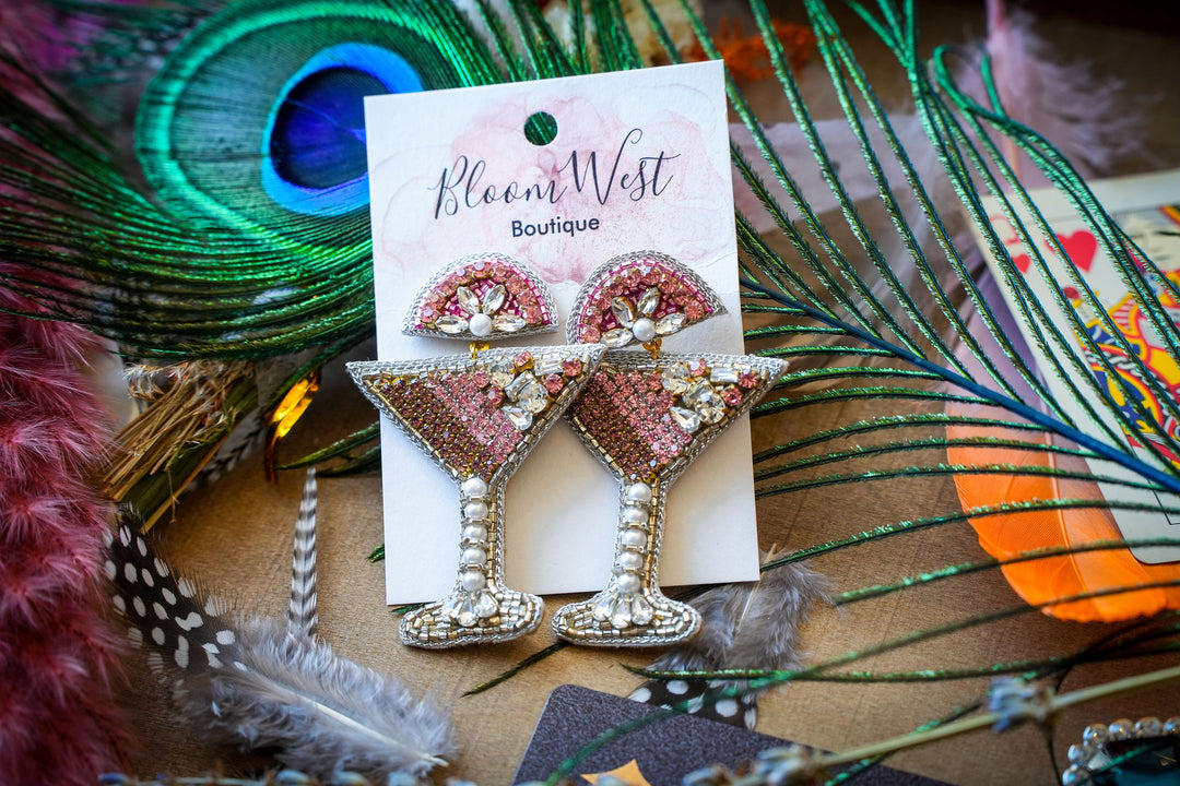 Martini Earrings Pink-Earrings-Bloom West Boutique-Shop with Bloom West Boutique, Women's Fashion Boutique, Located in Houma, Louisiana
