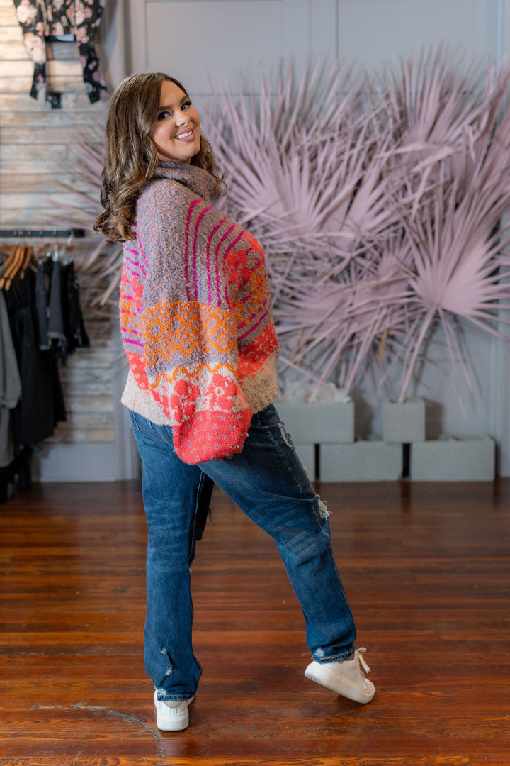 Floral Pattern Turtle Neck Fuzzy Sweater-Sweaters-Bloom West Boutique-Shop with Bloom West Boutique, Women's Fashion Boutique, Located in Houma, Louisiana