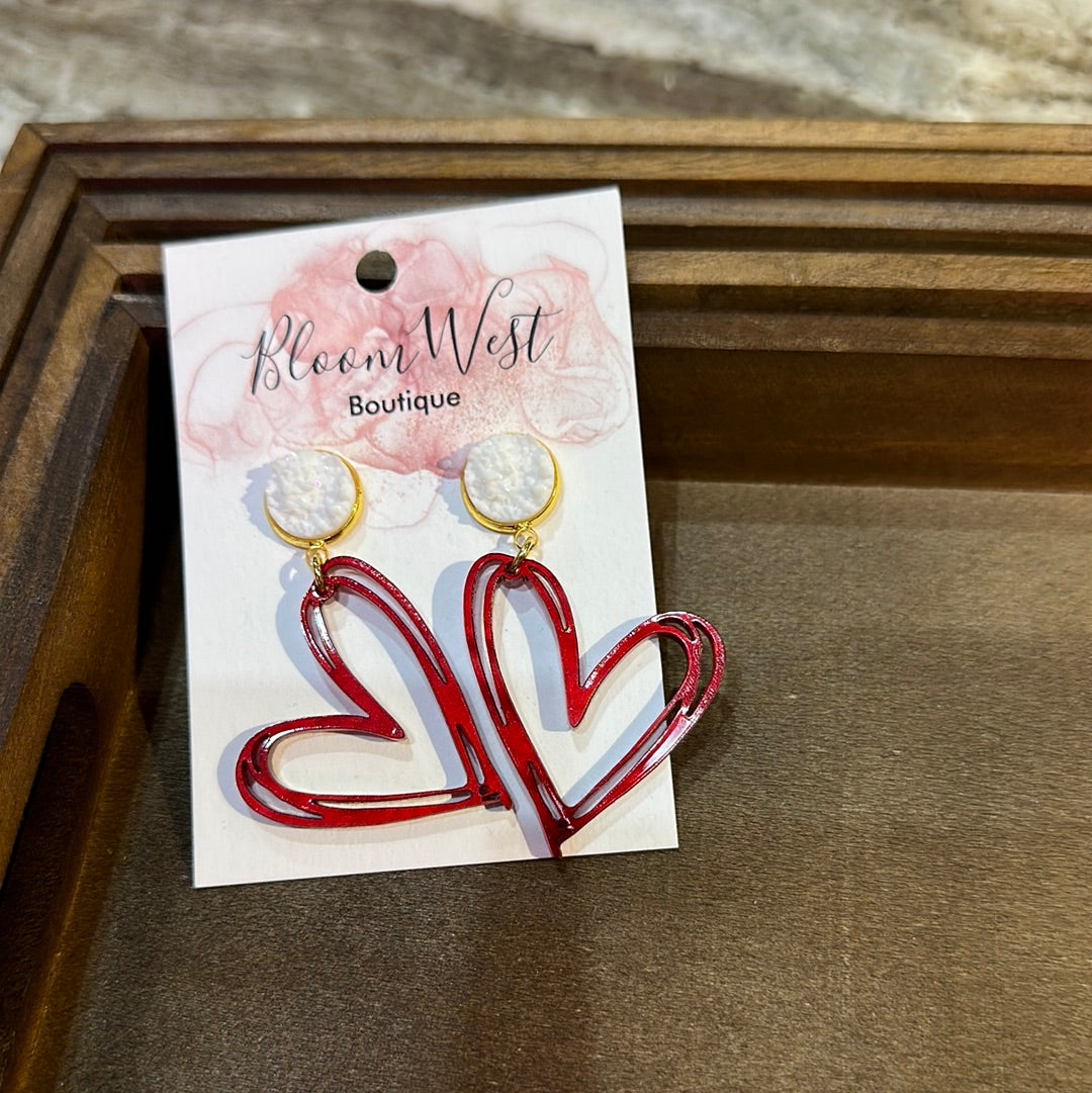 Red Pearl Heart Earrings-Earrings-Bloom West Boutique-Shop with Bloom West Boutique, Women's Fashion Boutique, Located in Houma, Louisiana