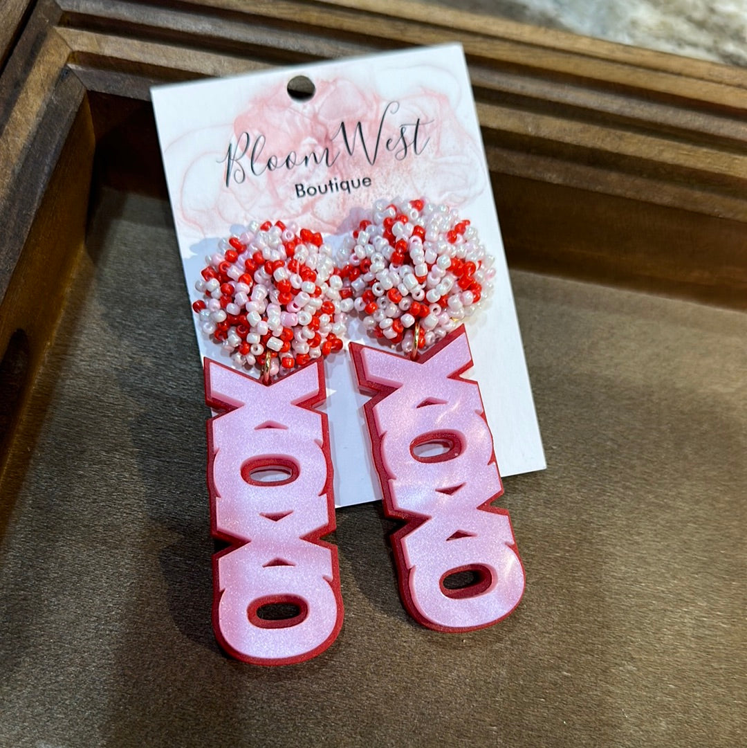 Xoxo Earrings Red\Pink-Earrings-Bloom West Boutique-Shop with Bloom West Boutique, Women's Fashion Boutique, Located in Houma, Louisiana