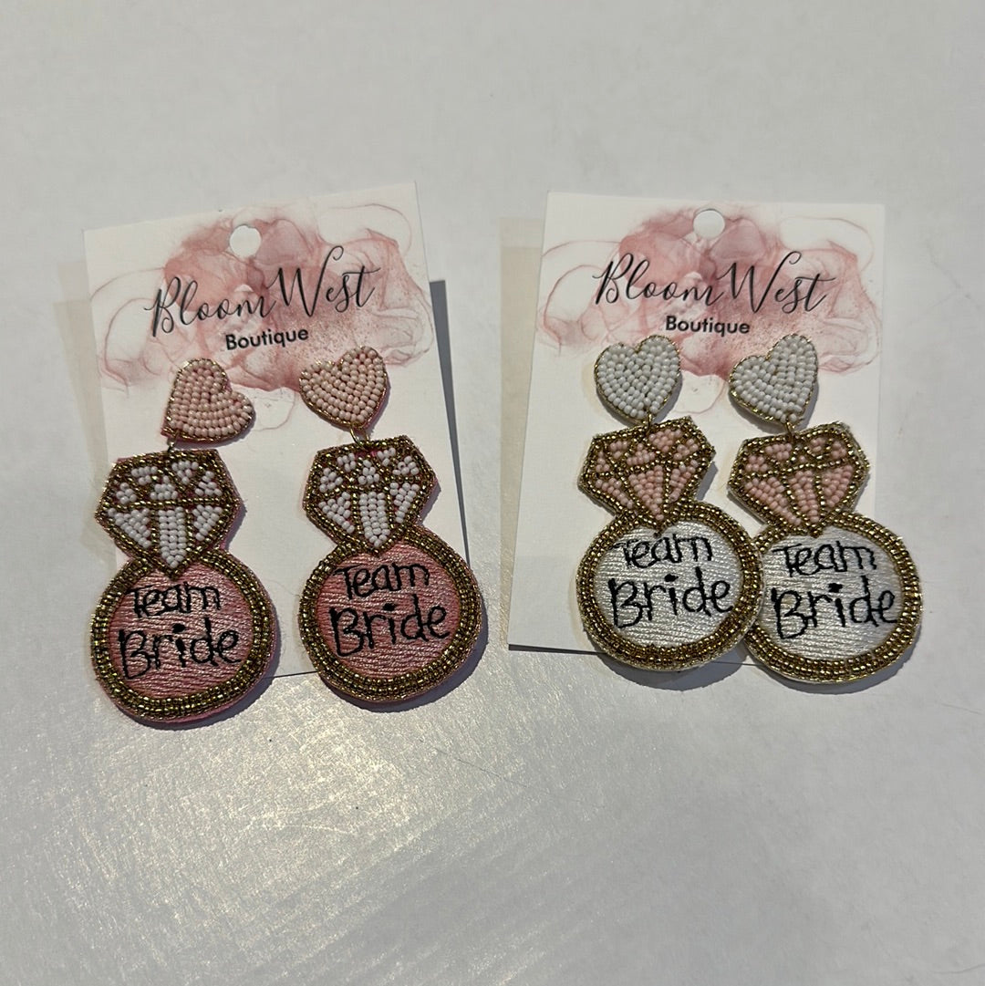 Team Bride Embroidered Earrings-Earrings-Bloom West Boutique-Shop with Bloom West Boutique, Women's Fashion Boutique, Located in Houma, Louisiana