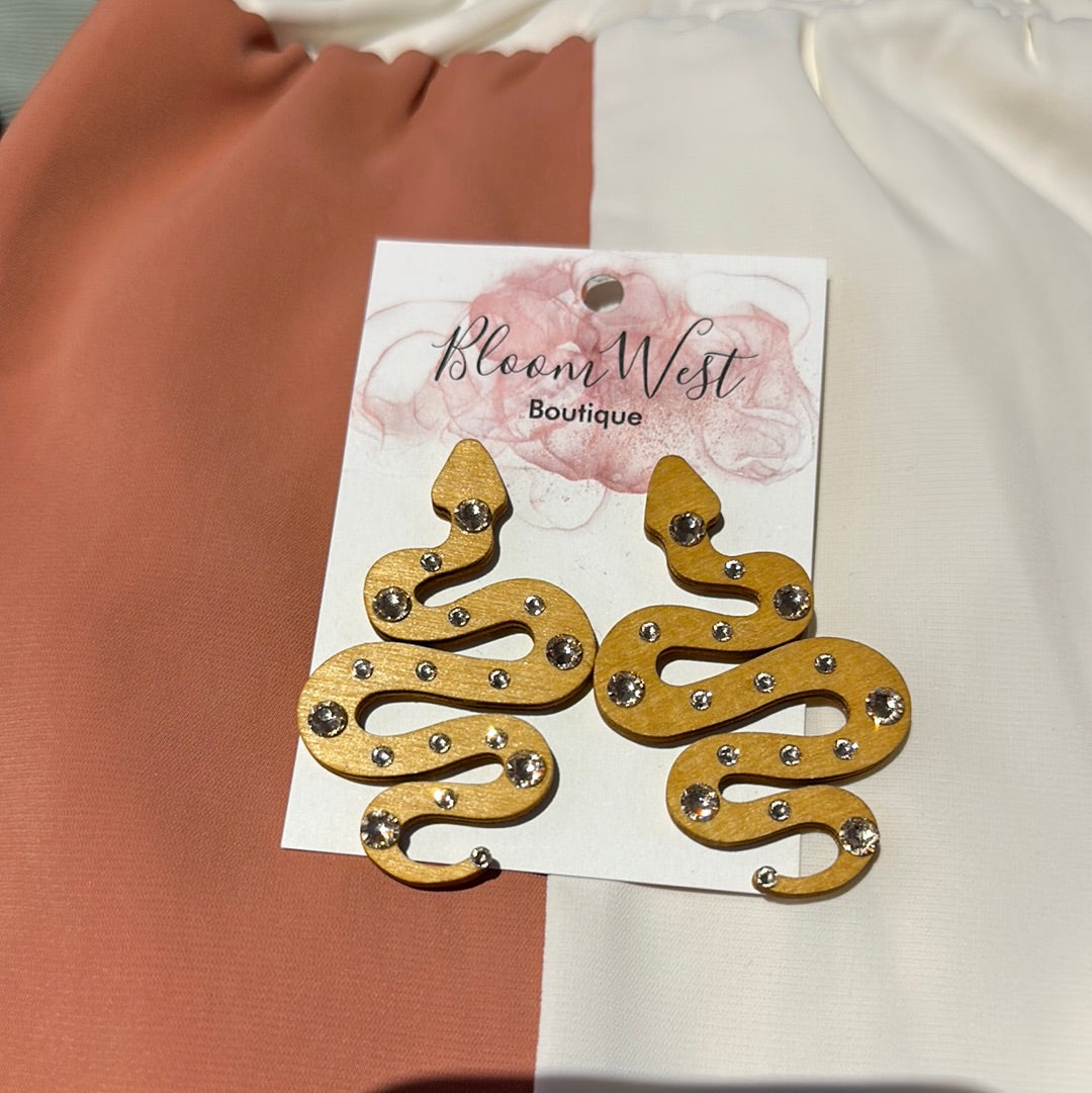 Pink Panache Wooden Snake Earring-Earrings-Bloom West Boutique-Shop with Bloom West Boutique, Women's Fashion Boutique, Located in Houma, Louisiana
