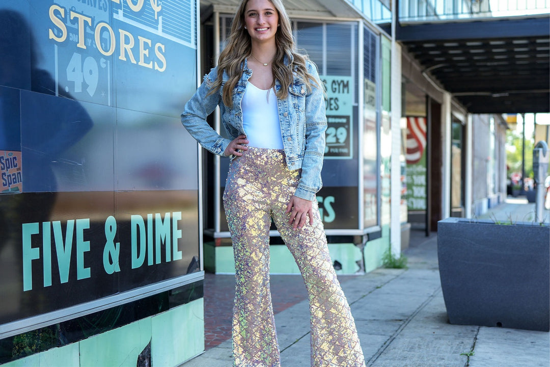 Starlette Sequin Bell Bottom-Pants-Bloom West Boutique-Shop with Bloom West Boutique, Women's Fashion Boutique, Located in Houma, Louisiana