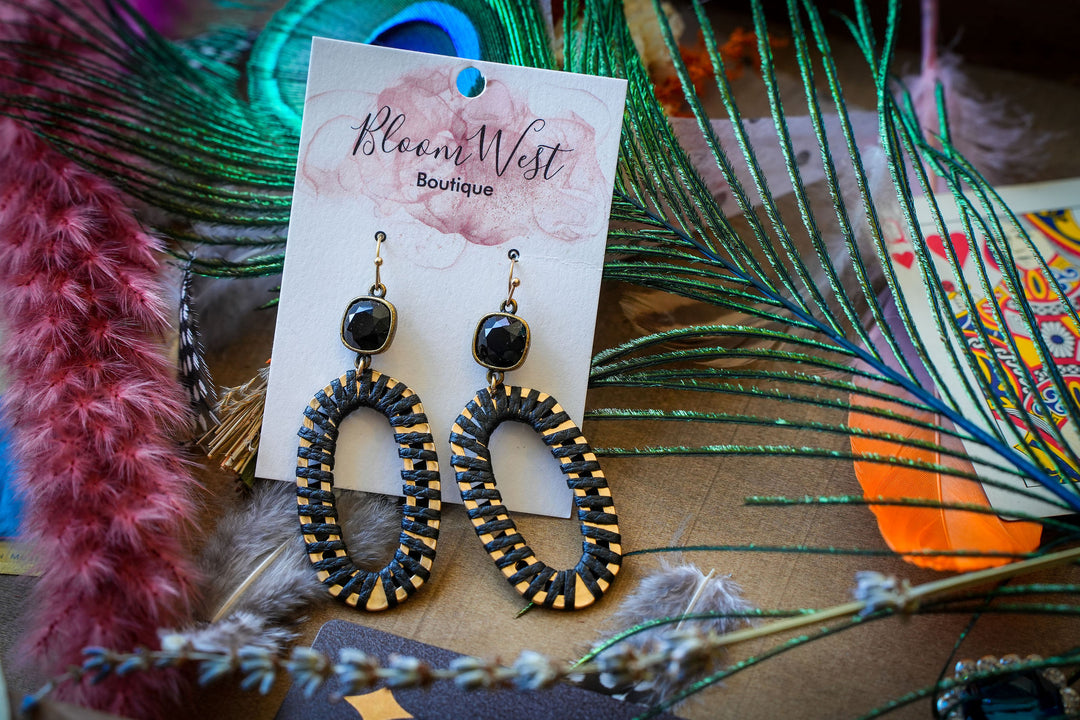 Pink Panache Black Square Earrings-Earrings-Bloom West Boutique-Shop with Bloom West Boutique, Women's Fashion Boutique, Located in Houma, Louisiana